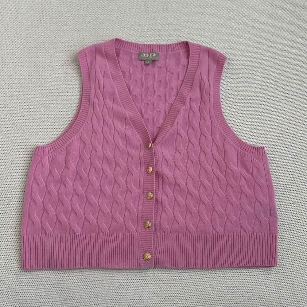 J Crew 100% Cashmere Cable Knit Sweater Vest Pink Size XL
